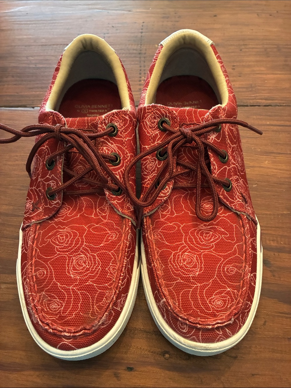 Red Floral Canvas Boat Shoes - Lace-Up Casual